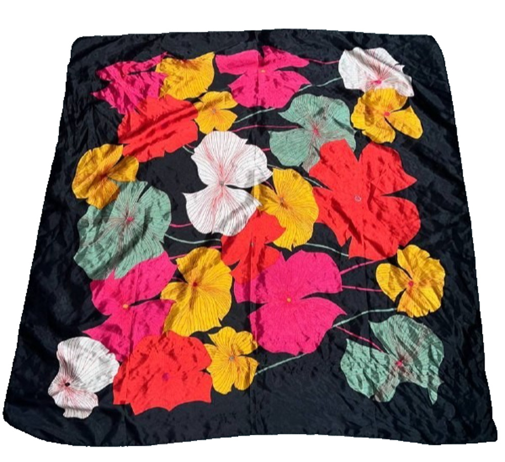 Olivia Sylx 35" x 35" Scarf Satin Neck & Head Wrap Women's Scarves Black A006967